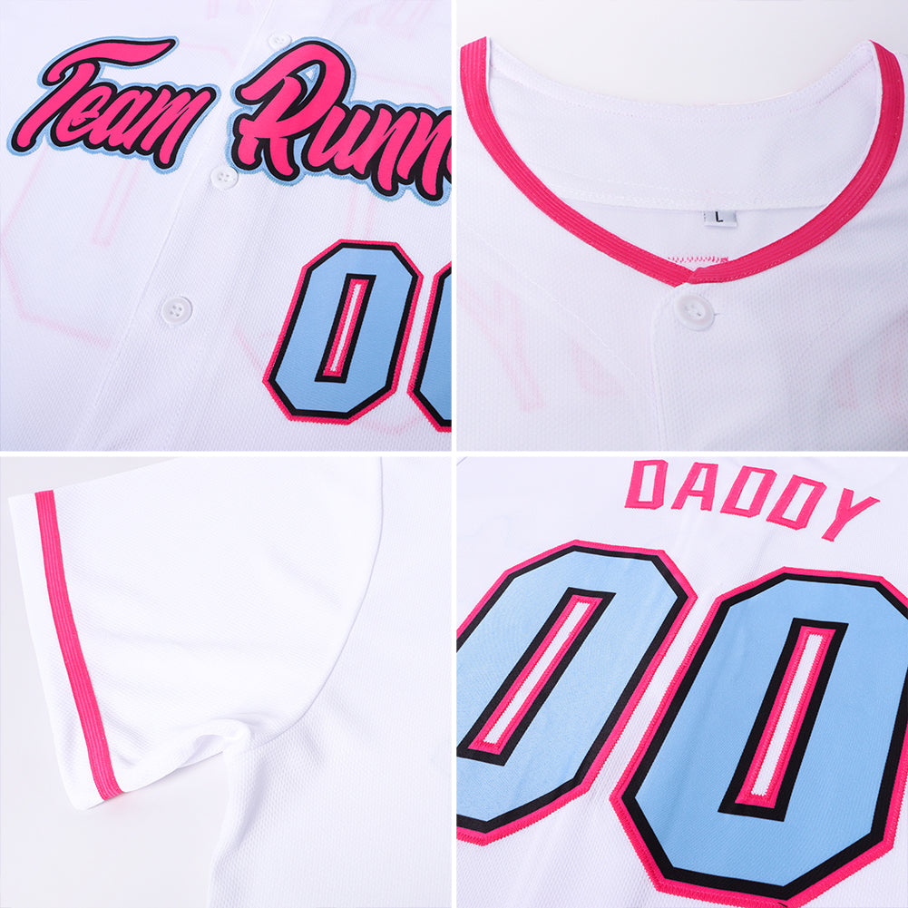 Custom White Light Blue-Pink Authentic Baseball Jersey - Sky-Custom