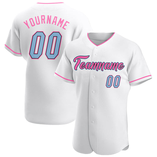Custom White Light Blue-Pink Authentic Baseball Jersey - Sky-Custom