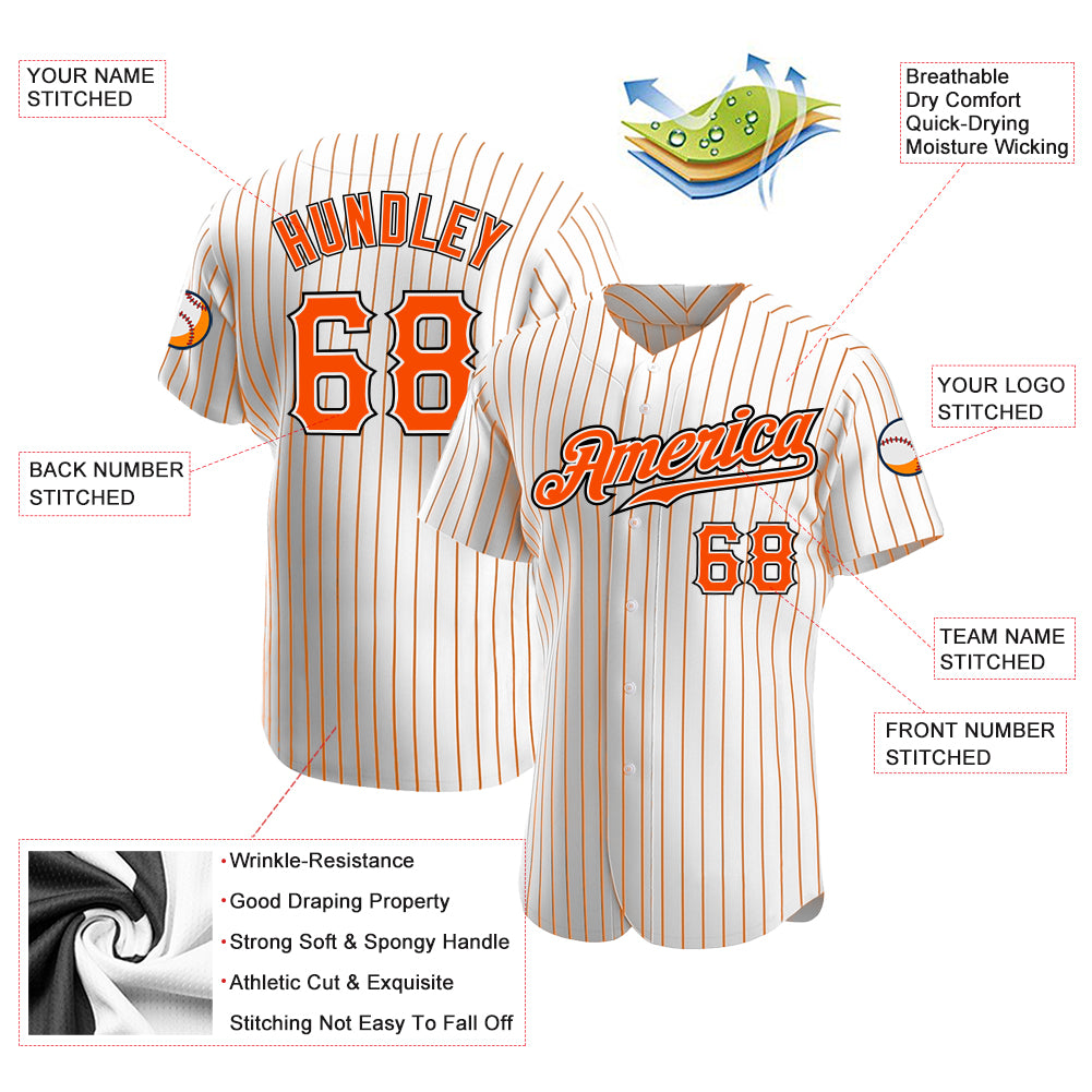 Custom White Orange Pinstripe Orange-Black Authentic Baseball Jersey - Sky-Custom