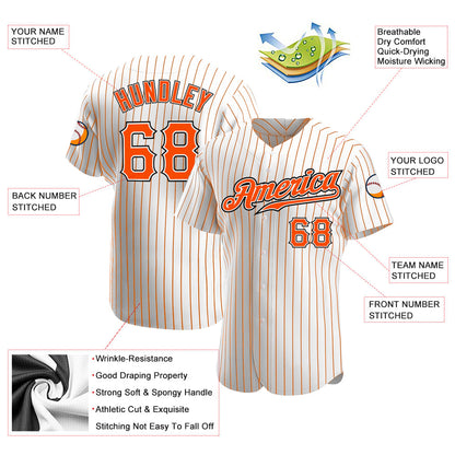 Custom White Orange Pinstripe Orange-Black Authentic Baseball Jersey - Sky-Custom