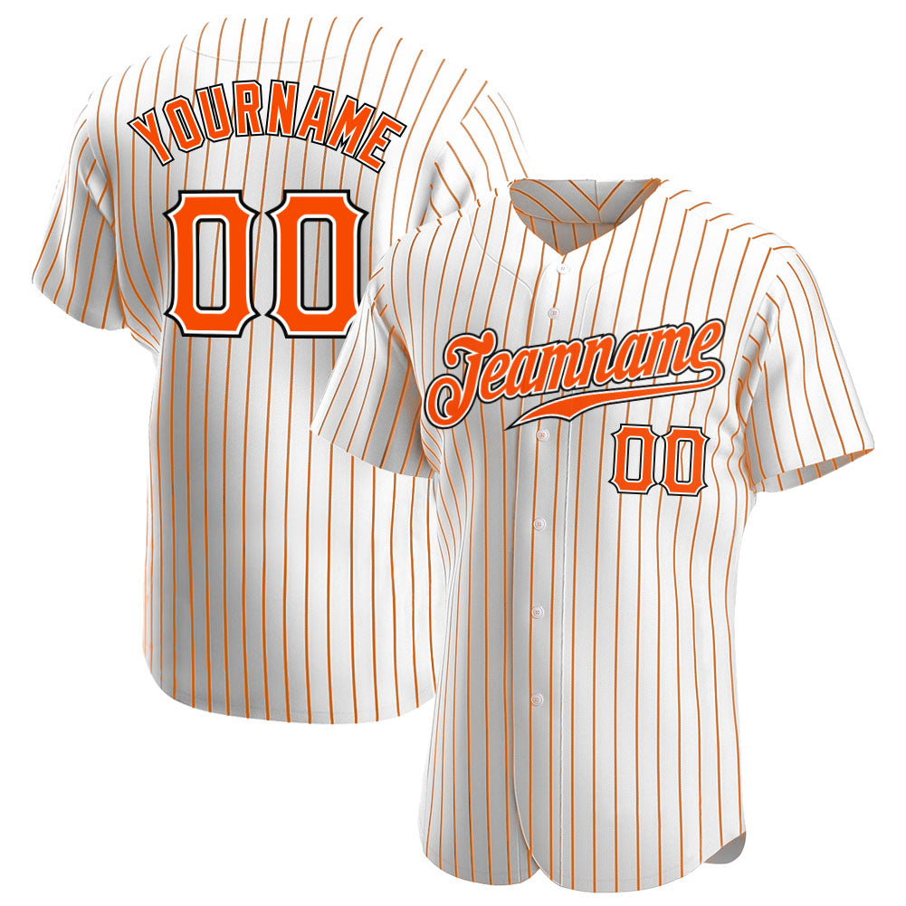 Custom White Orange Pinstripe Orange-Black Authentic Baseball Jersey - Sky-Custom