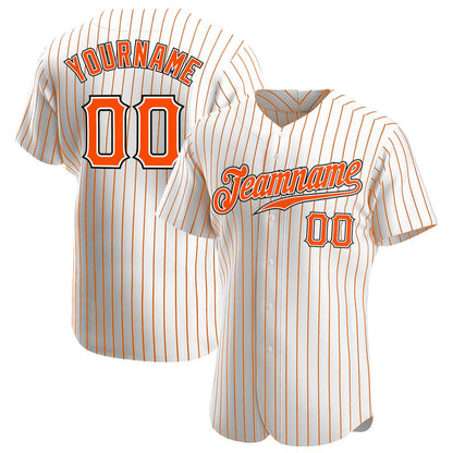 Custom White Orange Pinstripe Orange-Black Authentic Baseball Jersey - Sky-Custom