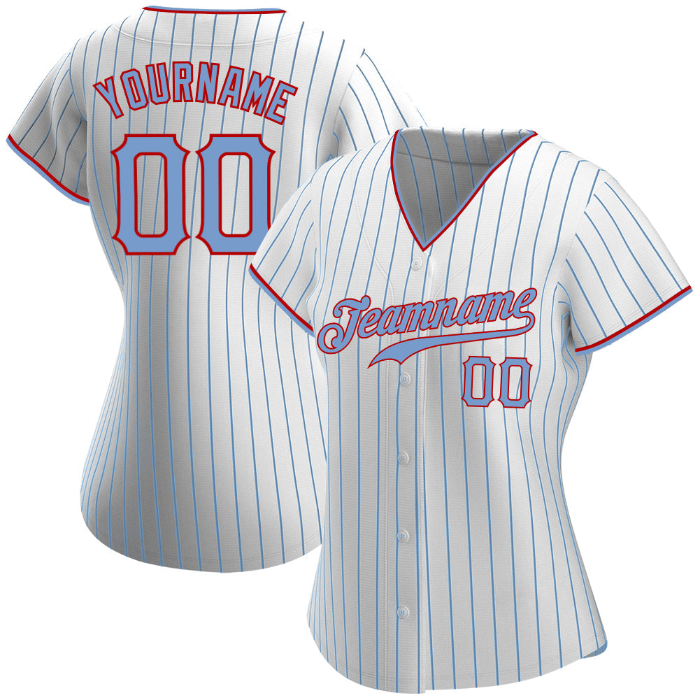 Custom White Light Blue Pinstripe Light Blue-Red Authentic Baseball Jersey - Sky-Custom