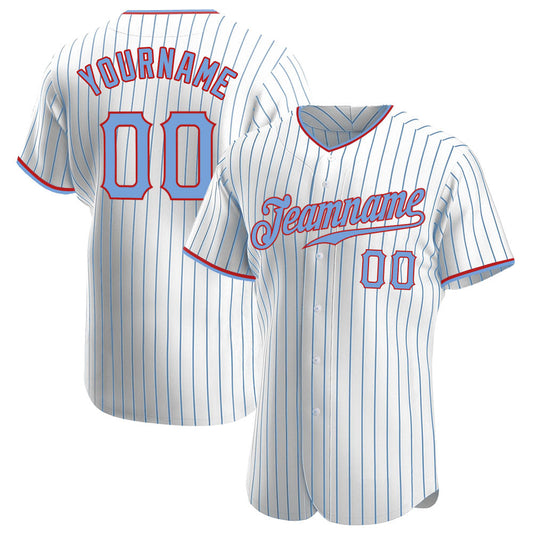 Custom White Light Blue Pinstripe Light Blue-Red Authentic Baseball Jersey - Sky-Custom