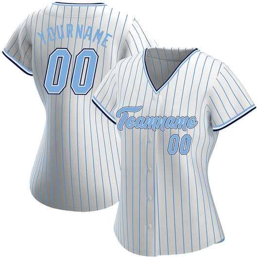 Custom White Light Blue Pinstripe Light Blue-Navy Authentic Baseball Jersey - Sky-Custom