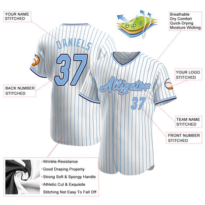 Custom White Light Blue Pinstripe Light Blue-Navy Authentic Baseball Jersey - Sky-Custom