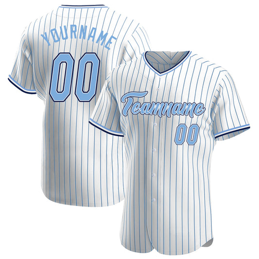 Custom White Light Blue Pinstripe Light Blue-Navy Authentic Baseball Jersey - Sky-Custom