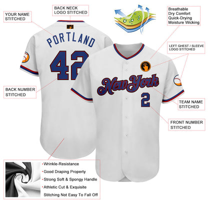 Custom White Royal-Red Authentic Baseball Jersey - Sky-Custom