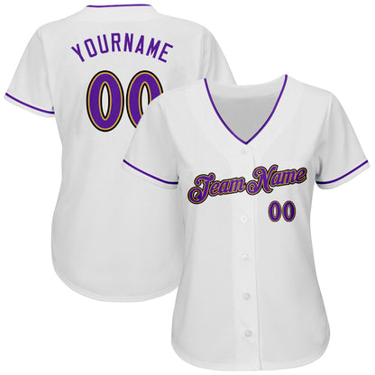 Custom White Purple-Old Gold Authentic Baseball Jersey - Sky-Custom