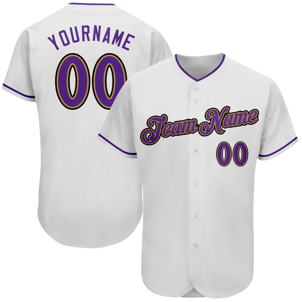 Custom White Purple-Old Gold Authentic Baseball Jersey - Sky-Custom