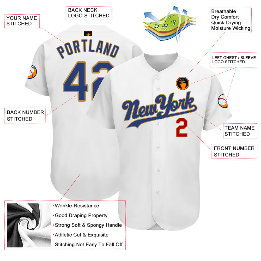 Custom White Royal-Old Gold Authentic Baseball Jersey - Sky-Custom