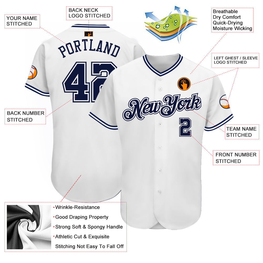 Custom White Navy Authentic Baseball Jersey - Sky-Custom