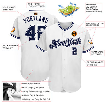 Custom White Navy Authentic Baseball Jersey - Sky-Custom