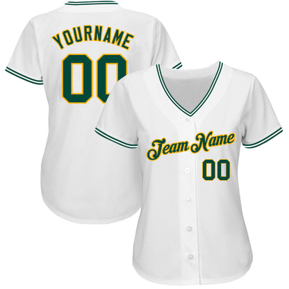 Custom White Green-Gold Authentic Baseball Jersey - Sky-Custom