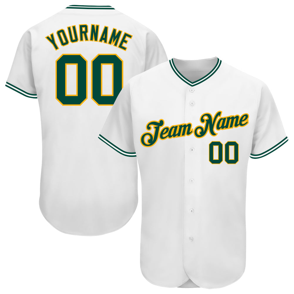 Custom White Green-Gold Authentic Baseball Jersey - Sky-Custom