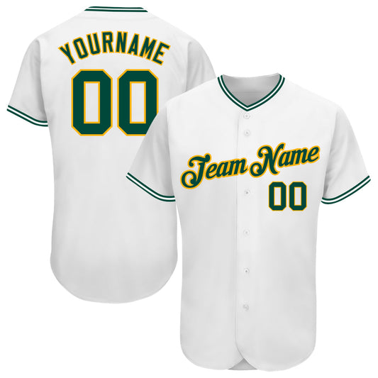Custom White Green-Gold Authentic Baseball Jersey - Sky-Custom