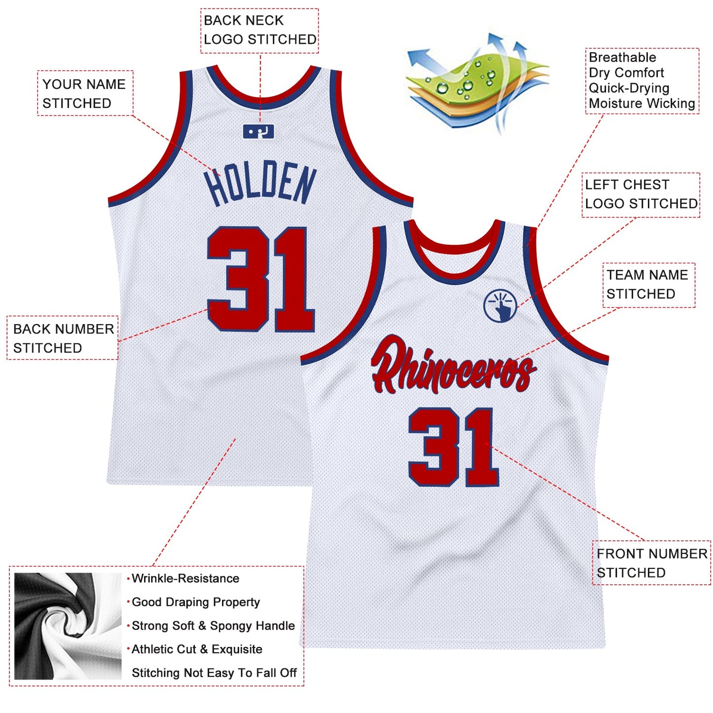 Custom White Red-Royal Authentic Throwback Basketball Jersey - Sky-Custom