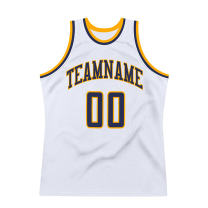 Custom White Navy-Gold Authentic Throwback Basketball Jersey - Sky-Custom