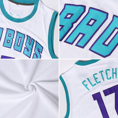Custom White Purple-Gray Authentic Throwback Basketball Jersey - Sky-Custom