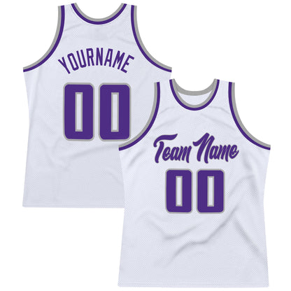 Custom White Purple-Gray Authentic Throwback Basketball Jersey - Sky-Custom