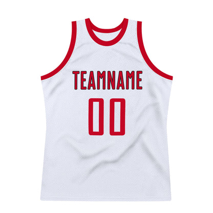 Custom White Red-Black Authentic Throwback Basketball Jersey - Sky-Custom