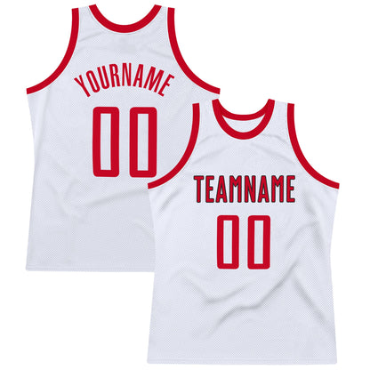 Custom White Red-Black Authentic Throwback Basketball Jersey - Sky-Custom