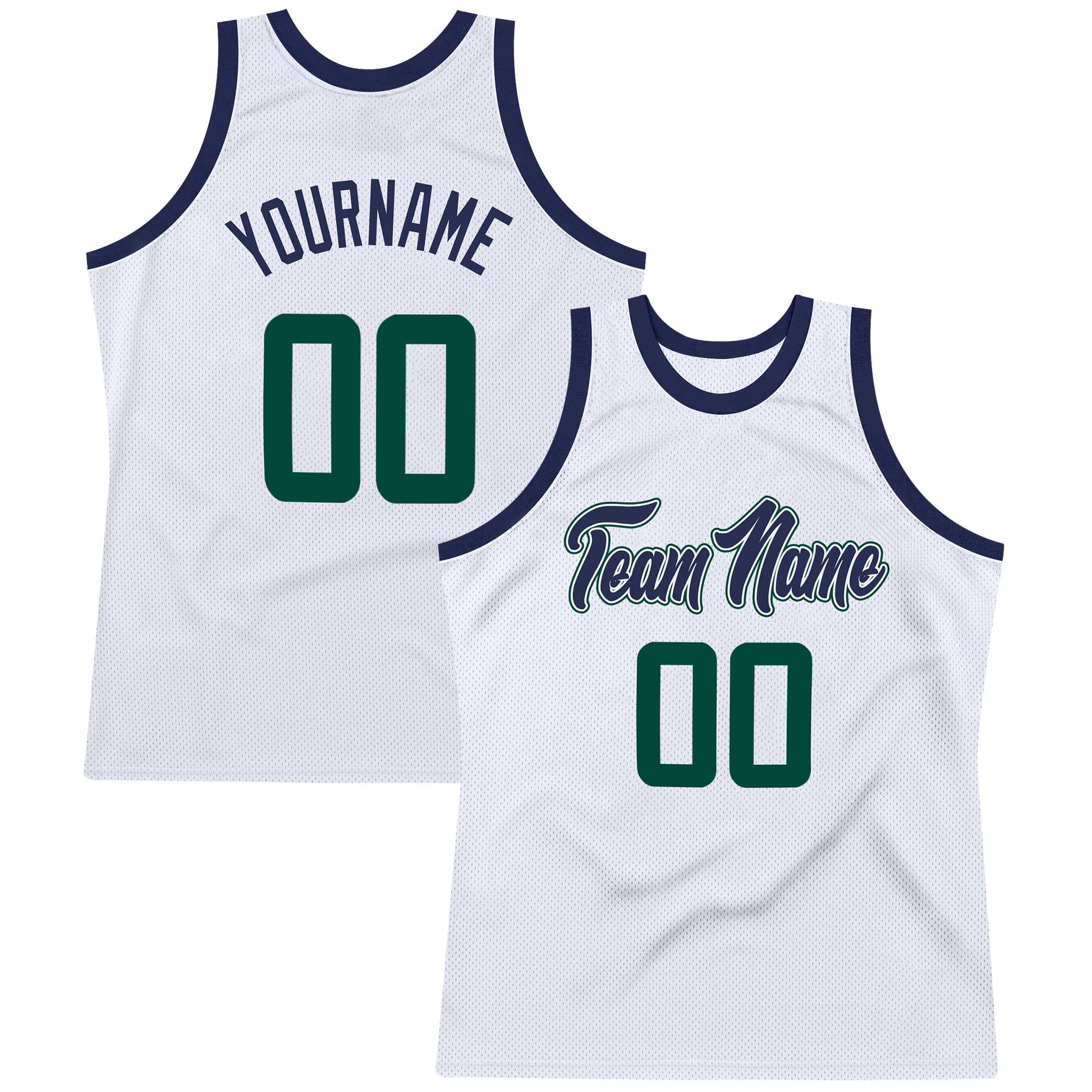 Custom White Hunter Green-Navy Authentic Throwback Basketball Jersey - Sky-Custom