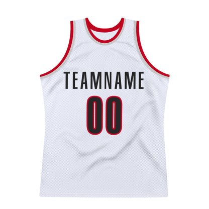 Custom White Black-Red Authentic Throwback Basketball Jersey - Sky-Custom