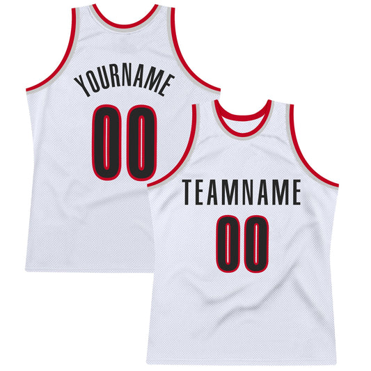 Custom White Black-Red Authentic Throwback Basketball Jersey - Sky-Custom