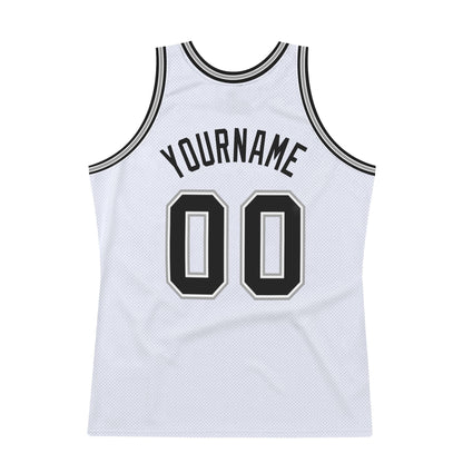 Custom White Black-Gray Authentic Throwback Basketball Jersey - Sky-Custom