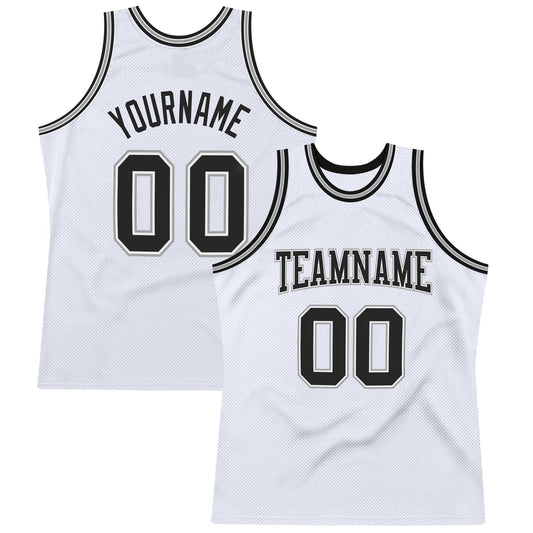Custom White Black-Gray Authentic Throwback Basketball Jersey - Sky-Custom
