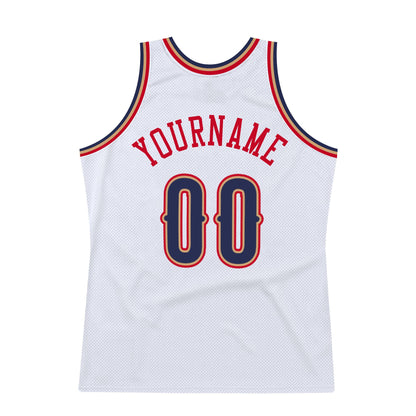 Custom White Navy-Red Authentic Throwback Basketball Jersey - Sky-Custom