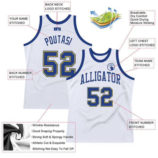 Custom White Royal-Gold Authentic Throwback Basketball Jersey - Sky-Custom