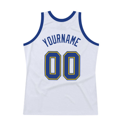 Custom White Royal-Gold Authentic Throwback Basketball Jersey - Sky-Custom