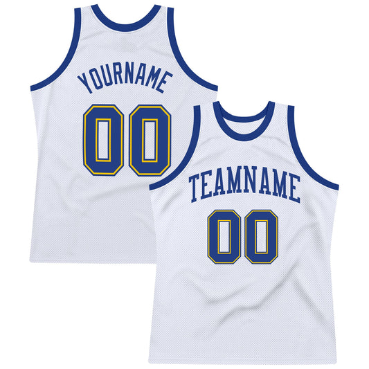 Custom White Royal-Gold Authentic Throwback Basketball Jersey - Sky-Custom