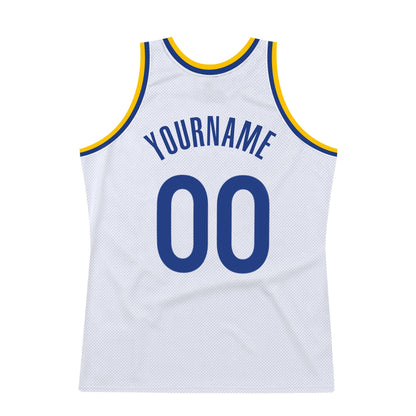 Custom White Royal-Gold Authentic Throwback Basketball Jersey - Sky-Custom