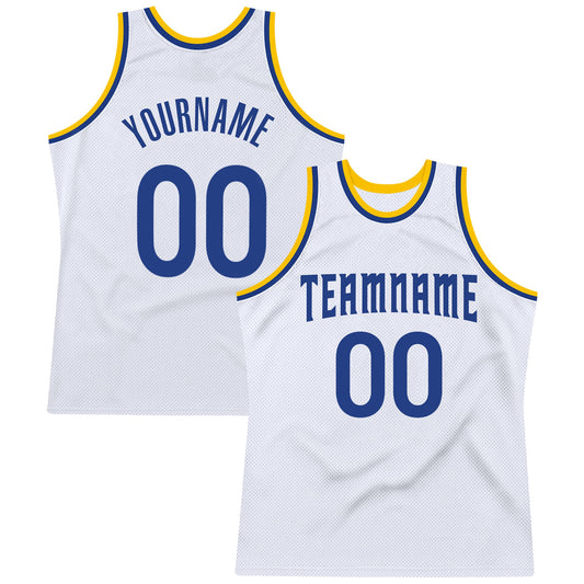 Custom White Royal-Gold Authentic Throwback Basketball Jersey - Sky-Custom