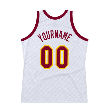 Custom White Maroon-Gold Authentic Throwback Basketball Jersey - Sky-Custom