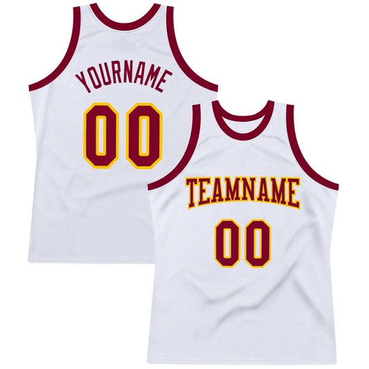 Custom White Maroon-Gold Authentic Throwback Basketball Jersey - Sky-Custom