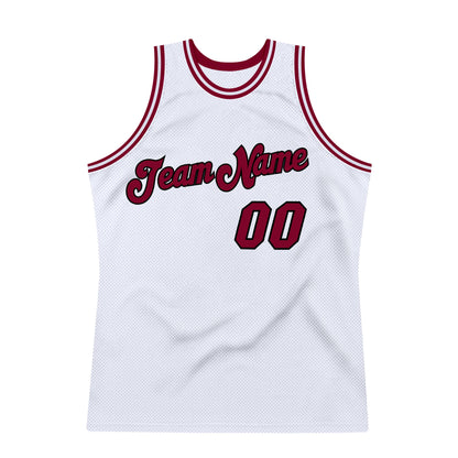 Custom White Maroon-Black Authentic Throwback Basketball Jersey - Sky-Custom