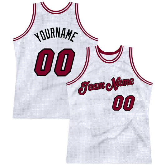 Custom White Maroon-Black Authentic Throwback Basketball Jersey - Sky-Custom