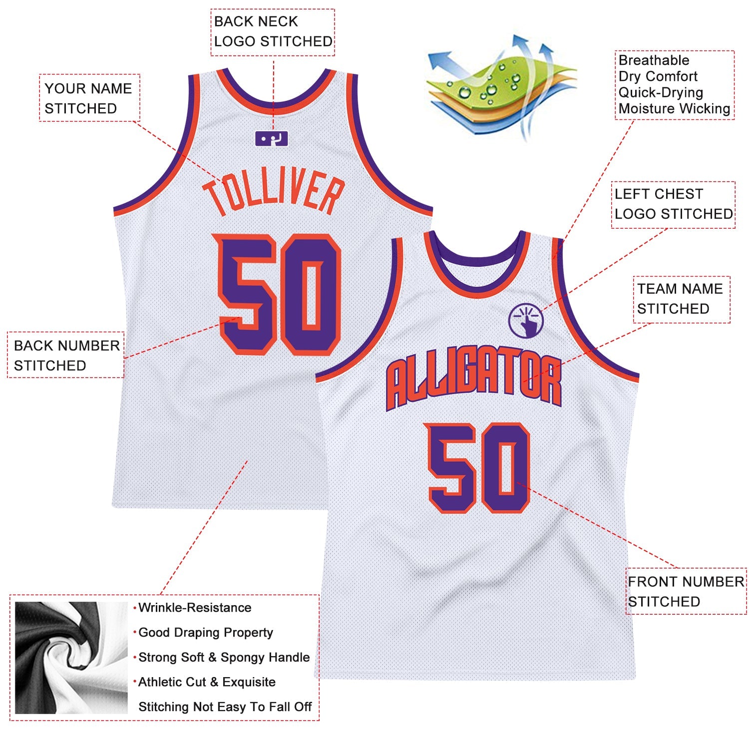 Custom White Purple-Orange Authentic Throwback Basketball Jersey - Sky-Custom