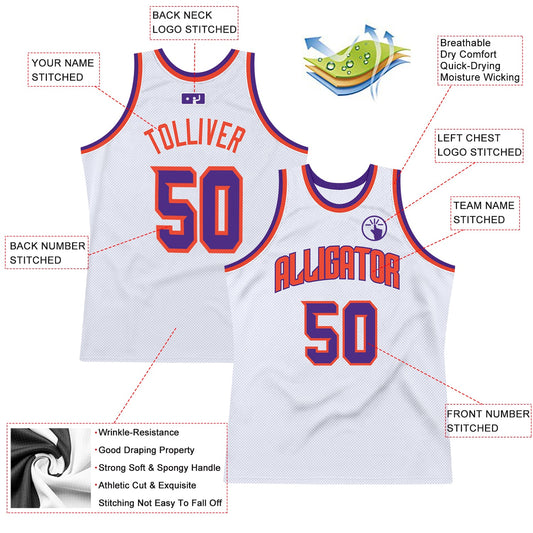 Custom White Purple-Orange Authentic Throwback Basketball Jersey - Sky-Custom