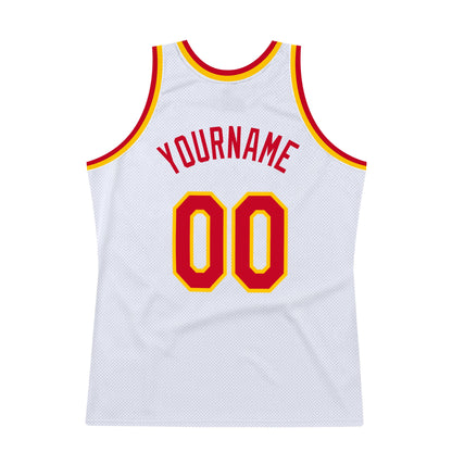 Custom White Red-Gold Authentic Throwback Basketball Jersey - Sky-Custom