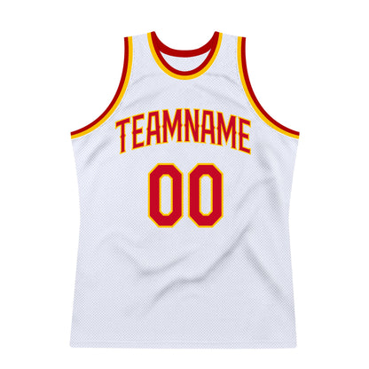 Custom White Red-Gold Authentic Throwback Basketball Jersey - Sky-Custom