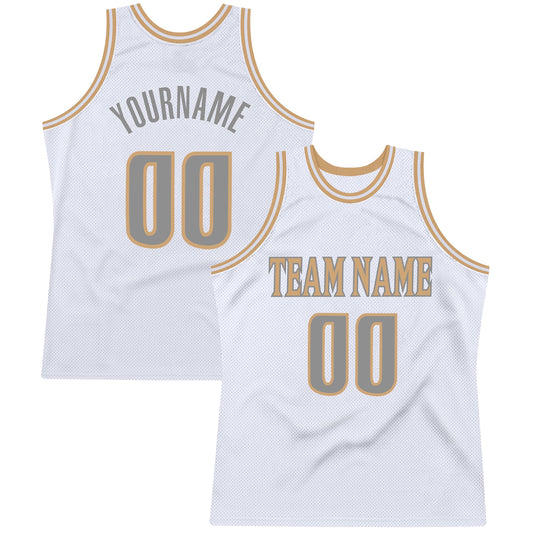 Custom White Steel Gray-Old Gold Authentic Throwback Basketball Jersey - Sky-Custom