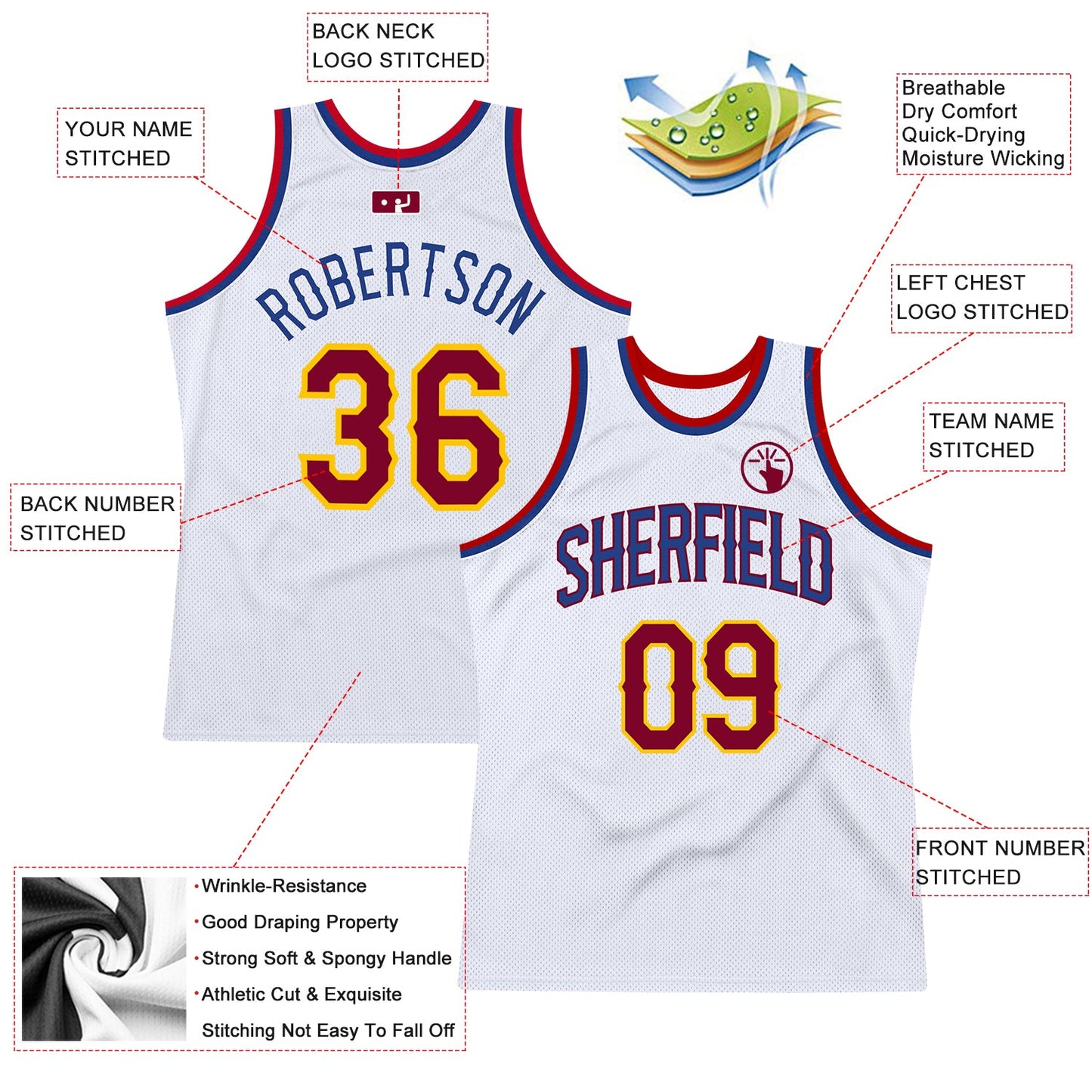 Custom White Maroon-Royal Authentic Throwback Basketball Jersey - Sky-Custom