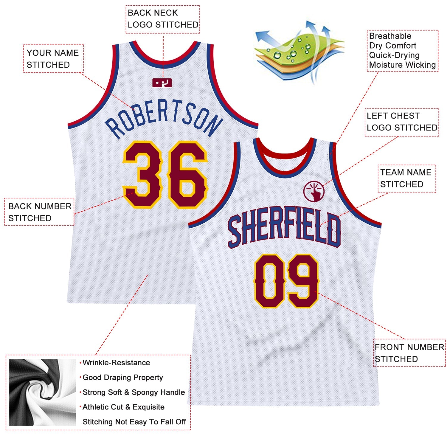 Custom White Maroon-Royal Authentic Throwback Basketball Jersey - Sky-Custom