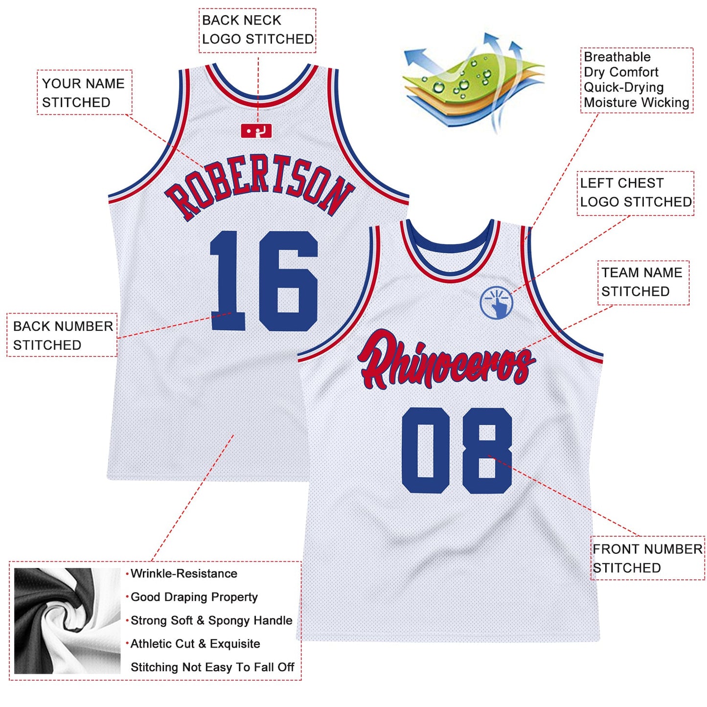 Custom White Royal-Red Authentic Throwback Basketball Jersey - Sky-Custom