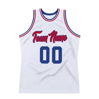 Custom White Royal-Red Authentic Throwback Basketball Jersey - Sky-Custom